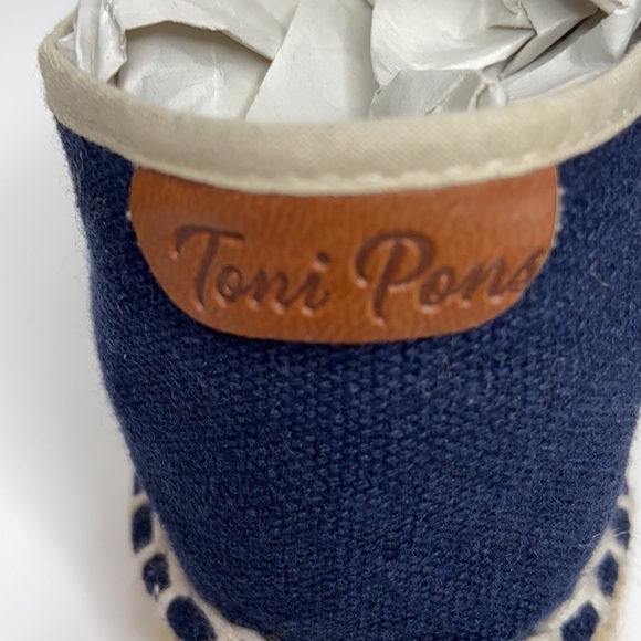 Toni Pons Blue Canvas Espadrilles Tan Trim Slip-On - Picture 6 of 16